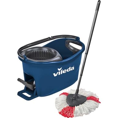Vileda Turbo EasyWring & Clean Bodenwischer Komplett Set, Wischmopp und Eimer mit PowerSchleuder, blau
