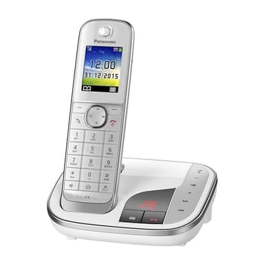 Panasonic KX-TGJ320GW Schnurlostelefon mit Anrufbeantworter, Freisprecheinrichtung, Farb-LCD, DECT-Sicherheit, Strahlungsarm, langlebiger Akku, Schwarz
