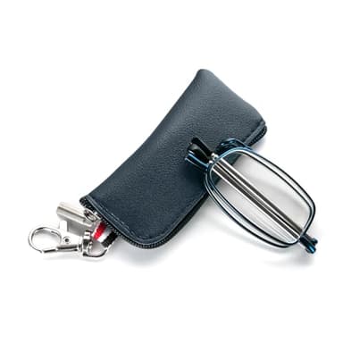 MMOWW Faltbare Lesebrille für Damen und Herren mit Teleskopstange mit Reißverschluss Schlüsselanhänger Mini Blaulichtfilter Brillen (Blau, +2,0)