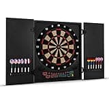 oneConcept Dartmaster 180 Dartautomat, Dartscheibe elektronisch, E-Darts, Dartboard mit bis zu 8 Spieler, virtueller Gegner, LED-Anzeigen, 12 Pfeile, schwarz mit Muster