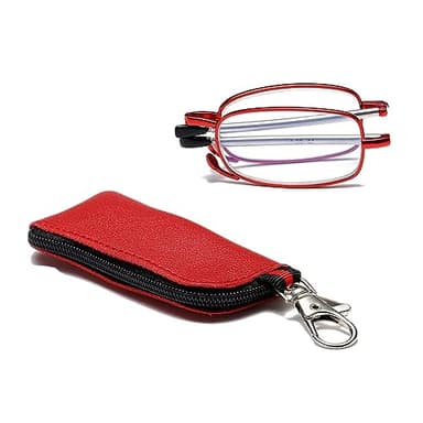 Hubeye Faltbare Lesebrille für Damen und Herren Tragbare Lesehilfe mit Teleskopstange und Reißverschluss Schlüsselanhänger Mini Anti Blaulicht Brille 2.00
