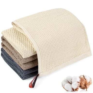 Neerow Geschirrtücher Baumwolle, 6er Spültücher Baumwolle mit Aufhängeschlaufe, Dicke Spüllappen Baumwolles für Haushalt Küche Geschirr, Beige Grau Braun (34 × 34 cm)