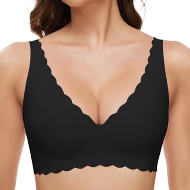 GXOULRRA Komfort Tief V BH Damen ohne Bügel Nahtloser Bügelloser BHS Klassische Soft Bustier Seamless T Shirt Bequem Bralette mit zusätzlicher Schwarz M