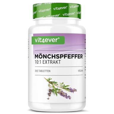 vit4ever Mönchspfeffer 365 Tabletten - Hochdosiert mit 20 mg hochwertigem 10:1 Extrakt (entspricht 200 mg Mönchspfeffer) - Vitex Agnus Castus - Ohne unnötige Zusätze - 100% vegan