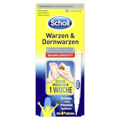 Scholl Warzen- & Dornwarzen-Stift – TCA-Aktiv, klinisch geprüfte Komplettbehandlung zur Entfernung von Warzen und Dornwarzen, gezielte und einfache Anwendung, 1 Stück