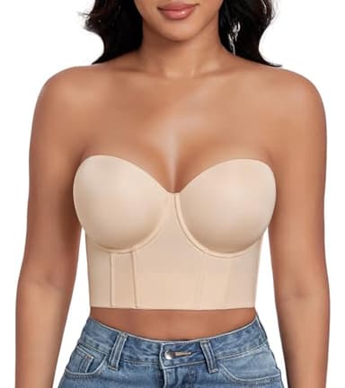 DotVol Damen BH Trägerloser Push Up Bra Shapewear Unterwäsche mit Bügel Große Größen Starker Halt Korsett BH(Beige, 85C)