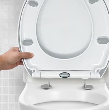 CUQOO WC-Sitz mit Absenkautomatik und Schnellverschluss – Ovaler Toilettensitz in Weiß | Verstellbar, Rutschfest, Einfache Reinigung, Universelle Passform für Standard-Toiletten