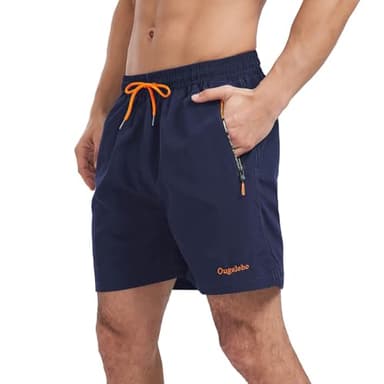 Ougelebo Badehose Herren Badeshorts Herren Kurz Schnelltrocknend Männer Schwimmhose Schwimmshort mit Reißverschluss Swimming Shorts Men Dunkelblau 3XL