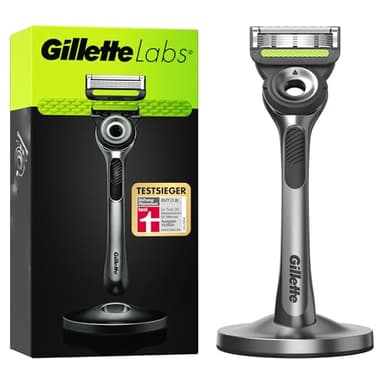 Gillette Labs Nassrasierer Herren, TESTSIEGER VON GILLETTE BEI STIFTUNG WARENTEST, Rasierer mit Reinigungs-Element + 1 Ersatzklinge, Premium-Magnetdock