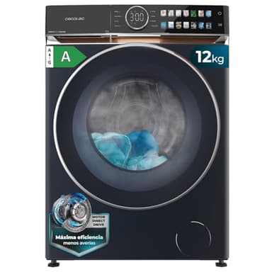 Cecotec Waschmaschine 12 kg Frontlader Bolero DressCode 12980 Direct Drive Blue A. 1400 U/min, Direct Drive Motor, Niedriger Verbrauch, FullColor Display, Lederimitat-Oberflächen, XXL-Tür, UV-Licht