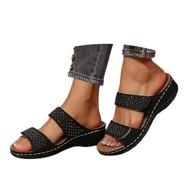 Pantoletten Damen Orthopädische Hausschuhe mit Fussbett 37 Fußbett Einlagen Senioren Hausschuhe Bequeme Orthofit Slipper Sandalen Latschen Schlappen Offene Schuhe Plateau Sommerschuhe Schwarz 37/Eu