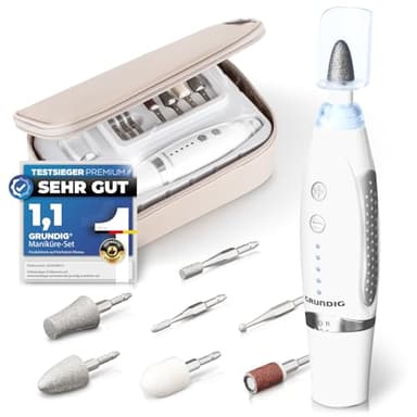 GRUNDIG Maniküre Set elektrisch - Schöne Nägel dank Power LED und 17tlg Saphir Zubehör Pediküre Fußpflege Set & Maniküre Set mit Zubehör Nachbestellmöglichkeit elektrische Nagelfeile (Maniküre Set V2)