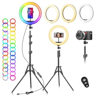 LED Ringlicht mit Stativ Handy 10 Zoll - 40 RGB-modi Dimmbare Selfie Licht Ringleuchte Ring Light Lichtring Ringlampe - Handystativhalter mit Lampe für Smartphone Kamera YouTube Vlog Fotografie