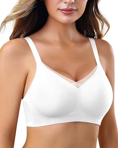 As Fairy BH Damen Ohne Bügel BHS Mesh Nahtloser Stütz Push Up BH Bügelloser Seamless Bequem Bralette Tshirt Klassische Komfort BHS für Damen Weiß XL