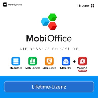 MobiOffice Lifetime: 4-in-1-Bürosuite für Windows | Lifetime-Lizenz | Textverarbeitung, Tabellenkalkulation, Präsentationen, E-Mail + kostenloser PDF-Reader