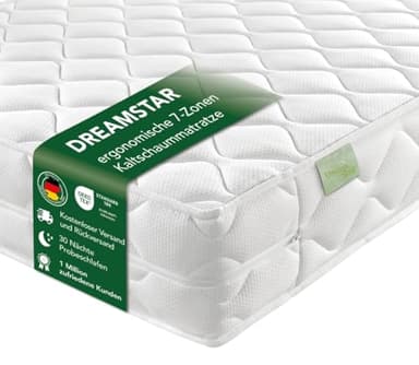 DREAMSTAR Ergo Flex Duo 7-Zonen Matratze 180x200 cm | H3&H4 | Ergonomische Kaltschaummatratze | Hypoallergen & Antibakteriell | Bezug abnehmbar & waschbar | Öko-TEX® | (16cm, 180 x 200 cm)
