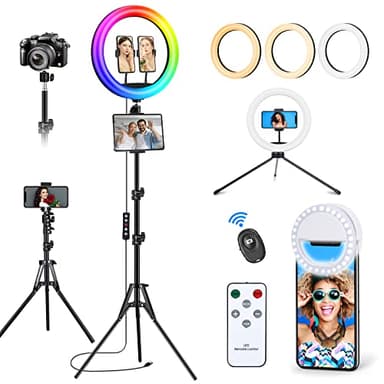 Vlogging 13" Ringlicht mit Stativ Handy, Tisch LED Ring Light Handystativhalter mit ringlicht Dimmbare 50 RGB-Modi,12 Helligkeit Groß Ring Light für YouTube TikTok Makeup Fotografie, Gesamthöhe 193cm