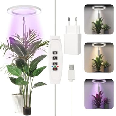 Zofory Pflanzenlampe LED Vollspektrum, 3 Beleuchtungsmodi, 72 LED Lichtperlen, Ausziehbare Pflanzenlampe, mit 3/9/12-Stunden Timer, 9-Stufige Helligkeitseinstellung, für Große Pflanzen oder Samen