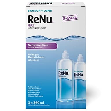 Bausch + Lomb ReNu MPS Sensitive Eyes Kombilösung - Kontaktlinsenreiniger und Aufbewahrungslösung, weiche Kontaktlinsen, 2er Pack, 2 x 360 ml