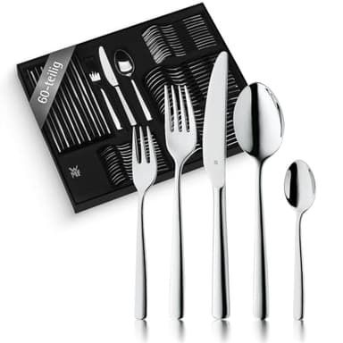 WMF Boston Besteck Set 12 Personen, Essbesteck 60 teilig, Monobloc-Messer, Cromargan Edelstahl poliert, glänzend, spülmaschinenfest