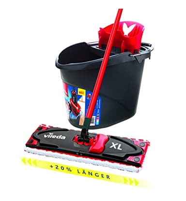 Vileda Ultramax XL Komplett Set, XL Bodenwischer und Eimer mit Presse, Mikrofaserbezug, für alle Hartböden, entfernt bis zu 99% der Bakterien*, nachhaltiges Wischsystem, Eco-Verpackung