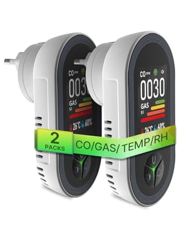 MOES Kohlenmonoxid- und Gasmelder mit Stecker, 4-in-1 CO-Melder mit Temperatur- & Luftfeuchtigkeitssensor, mit akustischem Alarm für LPG, Propan, Methan, Ethan & CO – für Haus & Wohnmobil geeignet