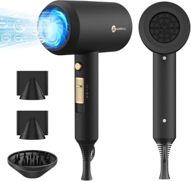 slopehill Ionen Haartrockner, 1800W Föhn für Schnelles Trocknen, Salon Haarfön mit Heiß-/Kalttaste, 3 Fön Concentrators and Diffuser, 3 Temperatureinstellungen, 2-Gang(Graphit Schwarz)