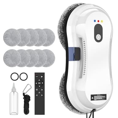 Oamger Fensterputzroboter,5600Pa Elektrischer Fensterreiniger,Fensterroboter mit Fernbedienung und Kantenerkennungssystem,Automatischer Fensterreiniger für Innen- und Außenfenster,10 Tücher (Weiß E)