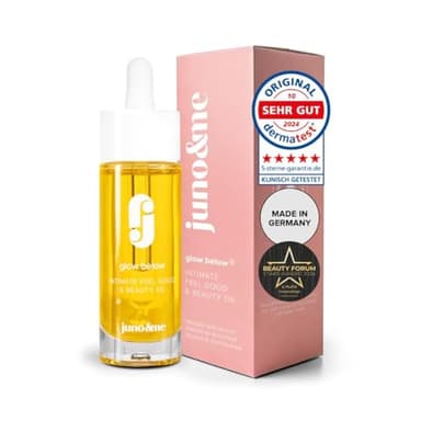 juno & me – Intimate Feel Good & Beauty Oil: After Shave Öl für Intimzone nach Rasur - mit 12 hochwertigen Ölen & Aloe Vera - bei Trockenheitsgefühl im Intimbereich - vegane Intimpflege Damen - 30ml