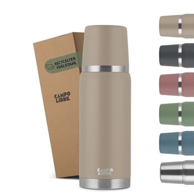 Campo Libre. Jaco® Thermoskanne 750ml I Thermos mit Becher I Unsere Thermosflasche hält mind. 24h heiß I Isolierkanne mit Doppelwandisolierung ist zu 100% auslaufsicher I aus recyceltem Edelstahl