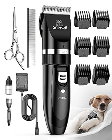 oneisall Leise Hundeschermaschine Profi Schermaschine Hund Katze Tierhaarschneidemaschine Elektrische Hundetrimmer Schnurlosen Haarschneidemaschine (Schwarz)