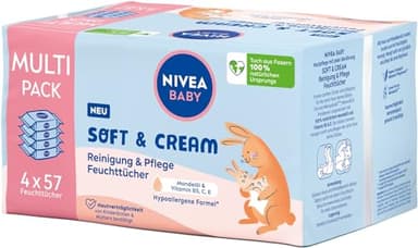 NIVEA BABY Soft & Cream Feuchttücher (4 x 57 Stück)