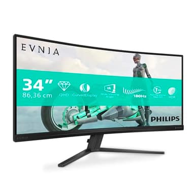 Philips 34M2C3500L 34 Zoll UW-QHD-Monitor, Curved, 180 Hz, schnelles VA-Panel, 0.5 ms MPRT, Adaptive Sync, HDR10, FreeSync Premium, (3440 x 1440, 2 x HDMI 2.0, DP 1.4), Dunkel grau