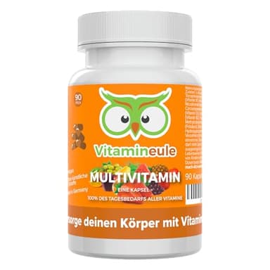 Multivitamin Kapseln - für Erwachsene & Kinder - hochdosiert & vegan - alle A-Z Vitamine - Produktion in Deutschland - laborgeprüft - ohne Jod & Zucker - kleine Kapseln statt Tabletten - Vitamineule®