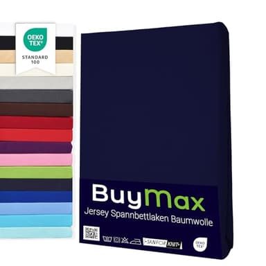 Buymax® Spannbettlaken 140x200cm Baumwolle 100% Spannbetttuch Bettlaken Jersey, Matratzenhöhe bis 25 cm, Farbe Marineblau