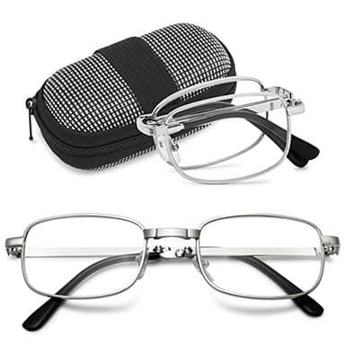 VEVESMUNDO Herren Lesebrille Faltbare Klappbare Zusammenklappbar Metall Faltbrille Klappbrille (+2.0, 1 Stück Silber)