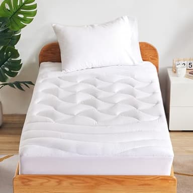 Sleep Zone Kühlende Doppel-Matratzenauflage für Einzelbett, Premium-Zonen-Matratzenauflage, Matratzenschoner, maschinenwaschbar, langlebig, Tiefe Tasche, 20,3–53,3 cm, Weiß, Doppelbett