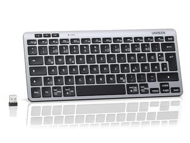 UGREEN Bluetooth Tastatur Kabellos (BT5.3+2.4G), Schlanke Scherenmechanik für Leises Tippen, Bis zu 500 Tage Batterielebensdauer, Kompatibel mit Windows/macOS, Tragbare Mini Tastatur-QWERTZ Layout