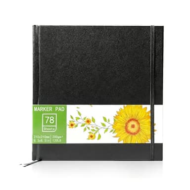 24K Quadratisches Hardcover Skizzenbuch, 78 Blatt/156 Seiten 200 g/m², Beidseitig Nutzbar Sketchbook für Marker, Zeichnen, Malen, Abreißseiten Skizzenbuch für Künstler Malbegeisterte(8.3"X8.3")