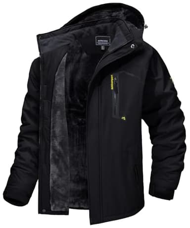 MAGCOMSEN Arbeitsjacke Herren Warm Gefüttert Ski Jacke Übergangsjacke Verdickt Winterjacke Männer Atmungsaktiv Jagdjacke Wasserdicht Dicke Thermo mit Stehkragen Schwarz XL