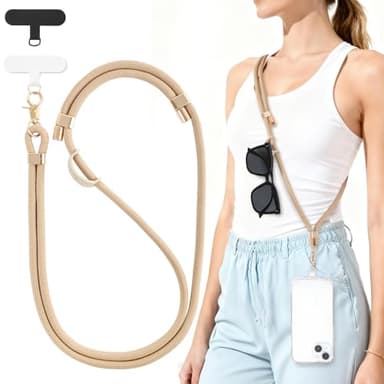 Oaridey Verstellbare Handykette Universal mit 2 Handy Lanyard Patches. Handyband zum Umhängen mit robustem Haken für Kopfhörer, Schlüssel, Brillen. Passt zu den meisten Handys. Khaki
