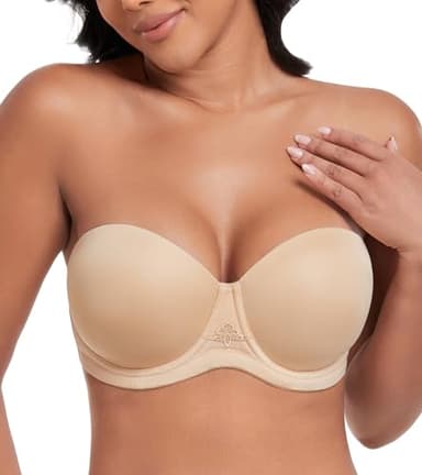 DotVol Damen Trägerloser BH Rückenfrei Ohne Träger Push Up Büstenhalter mit Geformte Cups für Abendkleider Ballkleider Brautkleider(85B,Beige)