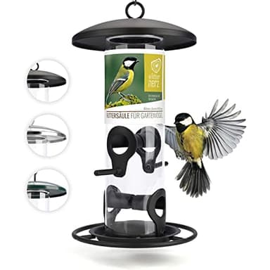 wildtier herz I Körner Vogelfutterspender 26cm - aus rostfreiem Metall, Vogel Futterstation, Futtersäule, Wildvögel Futtersilo, ganzjährige Fütterung (Schwarz)