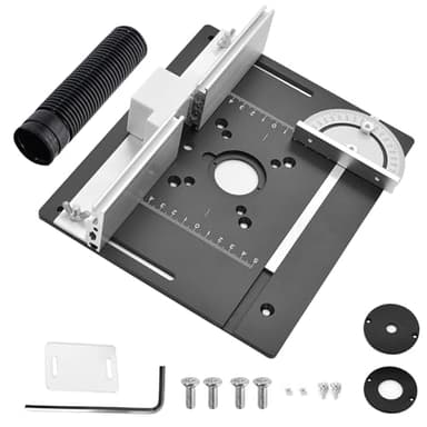 Set mit 3 Frästisch Einlegeplatten, Aluminiumlegierung, Frästisch Einlegeplatte für Oberfräsen, Router Table Insert Plate, Silver Fräsplatte Gravur-Hilfswerkzeug mit Gehrungslehre (Schwarz)