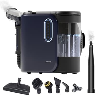 SAMAKO PowerClean Pro – Polsterreiniger Gerät mit Dampf-Funktion & HEPA-Filter – Tiefenreinigung für Teppiche, Polster & Sofas – Große Wassertanks & 8 Aufsätze mit PrecisionClean-Technologier, Blau