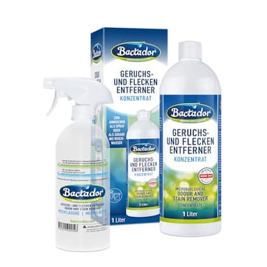 Bactador Konzentrat 1L inkl. Mischflasche - Enzymreiniger - Geruchsentferner & Fleckenentferner - Ergibt bis zu 50 Liter - Mikrobiologischer Geruchsneutralisierer - Hunde/Katzenurin Entferner
