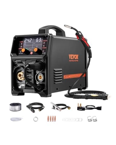 VEVOR MIG-Schweißgerät, 200 A synergetische MIG-Schweißmaschine, 4-in-1-Gas-MIG/Flux Core-MIG/Stick/Lift-TIG-Mehrprozess-Welder mit IGBT-Wechselrichtertechnologie und LCD-Bildschirmanzeige