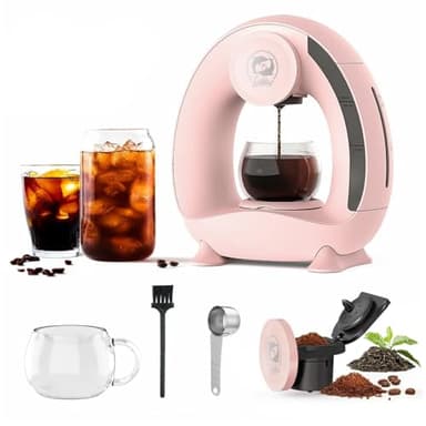 i Cafilas Kaffeemaschine für gemahlenen Kaffee,Mini Q Americano 2-in-1-Kaffeebrüher, Mini One Cup Kaffeebrauer/Teebereiter mit Kaffeefilter, Elektrische Kaffeemaschine Mini,120-240 ml, Rosa