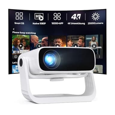 2026 Neuer Upgraded Smart Beamer Full HD 1080P, 25000 Lumens, Android 11,Integrierte Apps, 4D Trapezkorrektur,WiFi 6 & BT 5.2, Heimkino 4K Beamer mit 120° drehbarem Ständer für iOS/Android/Laptops