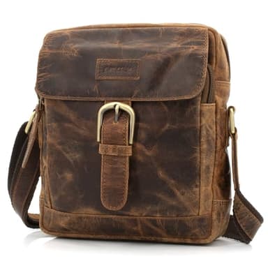 ekavale Umhängetasche Herren aus Büffelleder - Männer Schultertasche zum Umhängen mit verstellbarem Schultergurt - Leder Herrentasche, Ledertasche, Schultertasche (Antik-Braun)